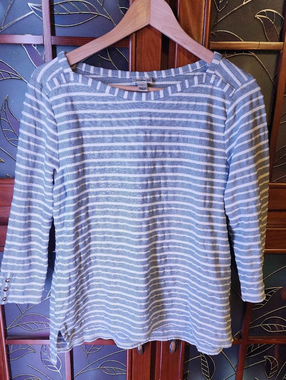 Croft & barrow Blue and White Striped Long-Sleeve Boatneck Top